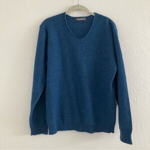 Emile Lafaurie Merino Wool Alpaca Blend Sweater Blue V Neck Minimalist Large